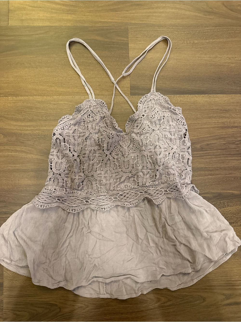 Maurices Lace-Detail Spaghetti Strap Peplum Top - Light Lavender
